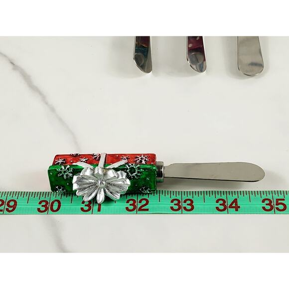 Boston Warehouse Cheese Butter Spreaders 90's Christmas 4 7/8 Stainless China x4 - Picture 13 of 13